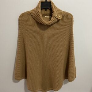 Women’s Michael Kors Shaker Knit Turtleneck Poncho, Camel, OS